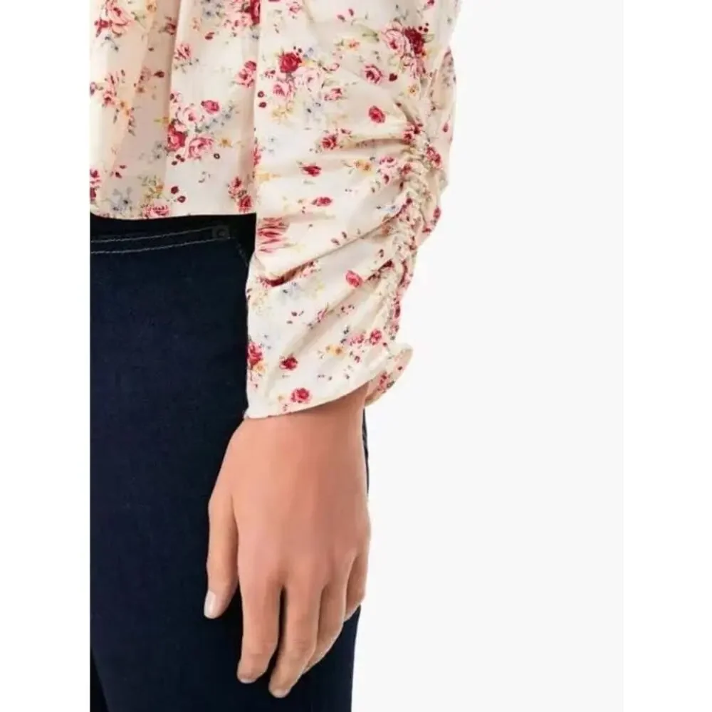 Tuckernuck Hyacinth House Ava Floral Peplum Blouse Medium Preppy Puff Sleeve Top